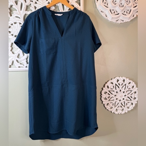 Lush Shift  Shirt Dress Short Sleeve Open Neck Dress XL Pocket Blue - Picture 1 of 8